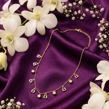 Gold Lock & Crystal Charm Necklace