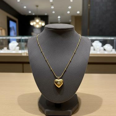 Gold Heart Pendant Beaded Chain Necklace