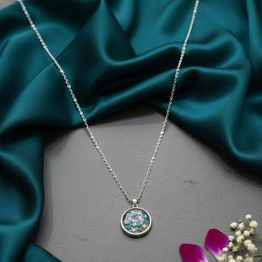 Silver Mermaid Scale Round Pendant Necklace