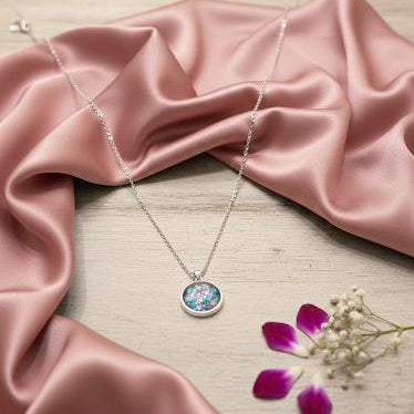 Silver Mermaid Scale Round Pendant Necklace