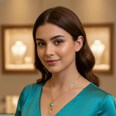 Gold Blue Rose Pendant Necklace