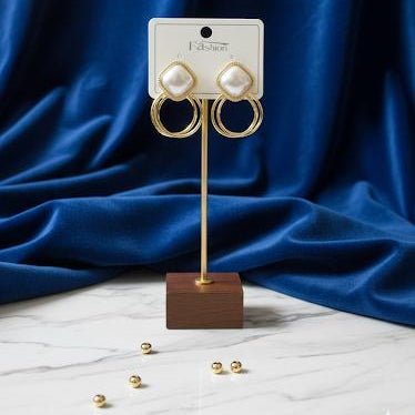 Gold Double Hoop Pearl Earrings