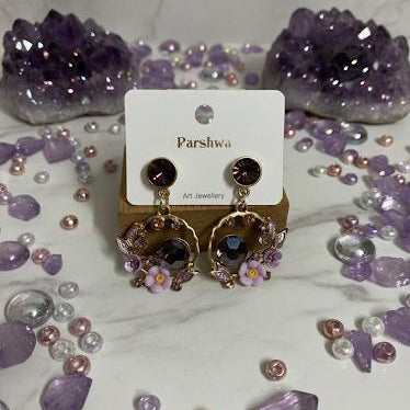 Purple Crystal Floral Drop Earrings