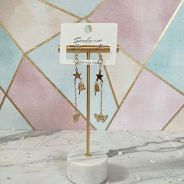 Gold Butterfly Star Chain Earrings