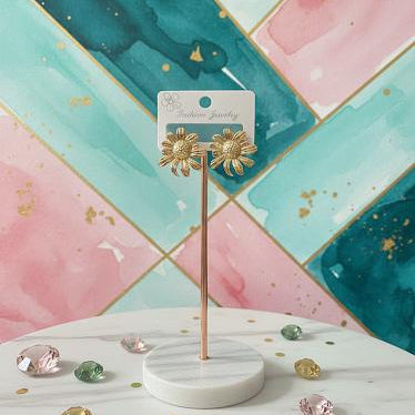 Gold Daisy Flower Stud Earrings