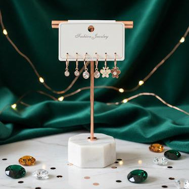 Rose Gold Charm Huggie Earring Set