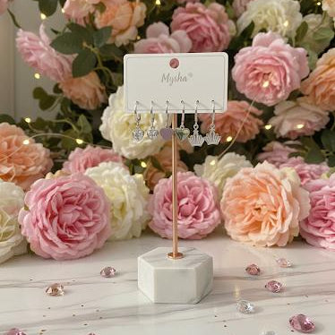 Silver Charm Stud Earring Set