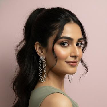 Silver Circle Chain Drop Earrings