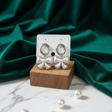 Silver Bow Drop Earrings