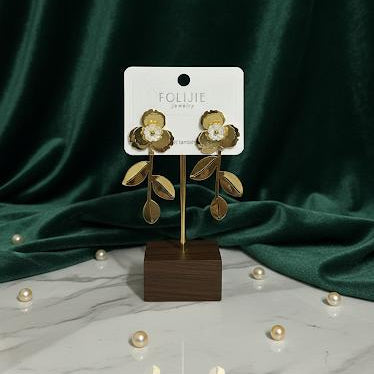 Gold Floral Leaf Drop Earrings