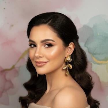 Gold Floral Leaf Drop Earrings