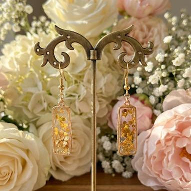 Gold Foil Flake Bar Drop Earrings