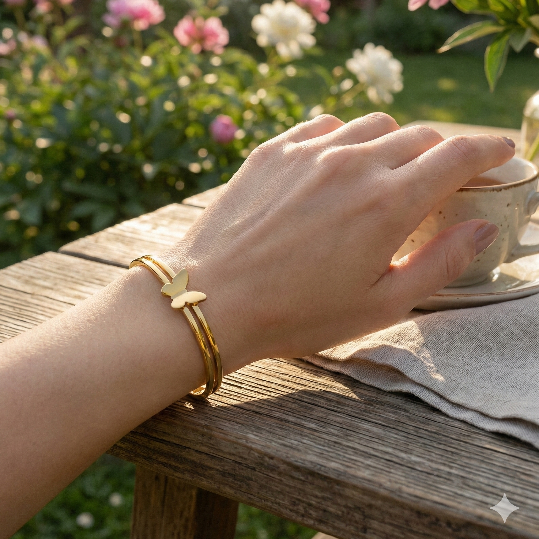 Gold Butterfly Double Band Bangle