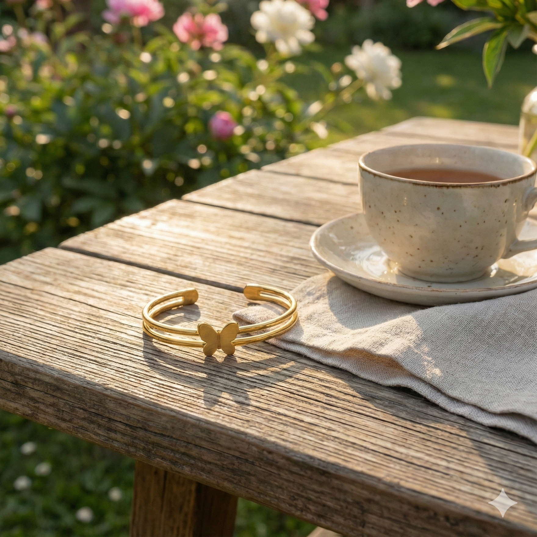 Gold Butterfly Double Band Bangle