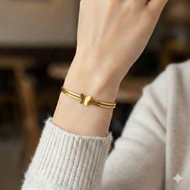 Gold Butterfly Double Band Bangle