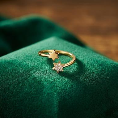 Gold Double Star Open Ring