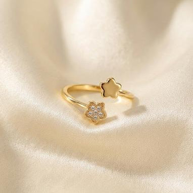 Title: Gold Double Flower Open Ring