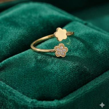 Title: Gold Double Flower Open Ring