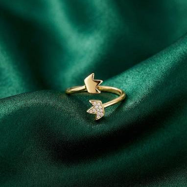 Gold Double Crown Open Ring