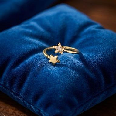 Gold Double Star Open Ring