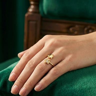 Gold Double Maple Leaf Open Ring