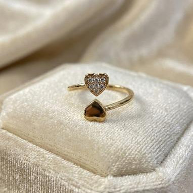 Gold Double Heart Open Ring