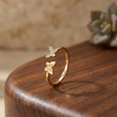 Gold Double Butterfly Open Ring