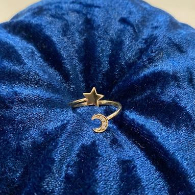 Gold Star & Moon Open Ring