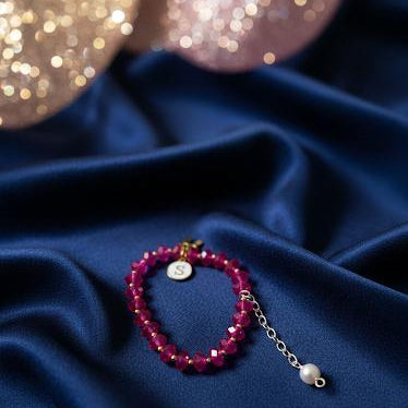 Ruby Crystal Bead Initial Charm Bracelet (Pack of 10)