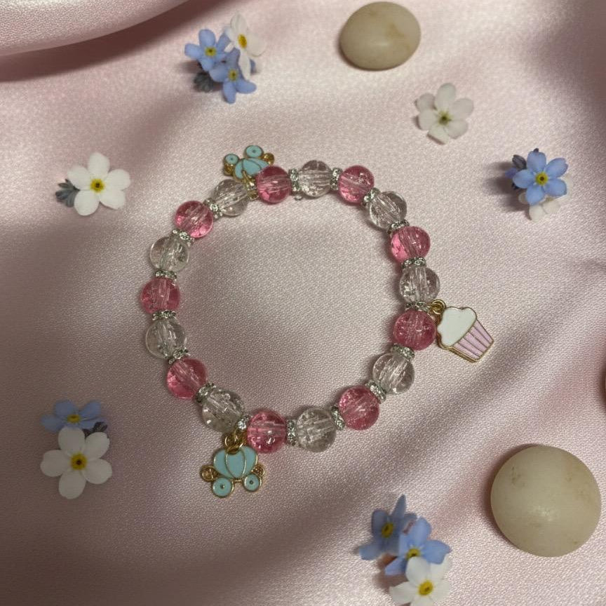 Pink Crystal Cupcake & Butterfly Charm Bracelet (Pack of 10)