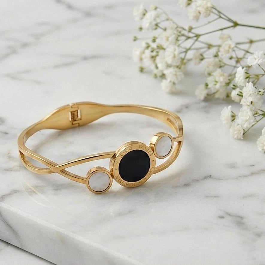 Roman Numeral Trio Stone Bangle