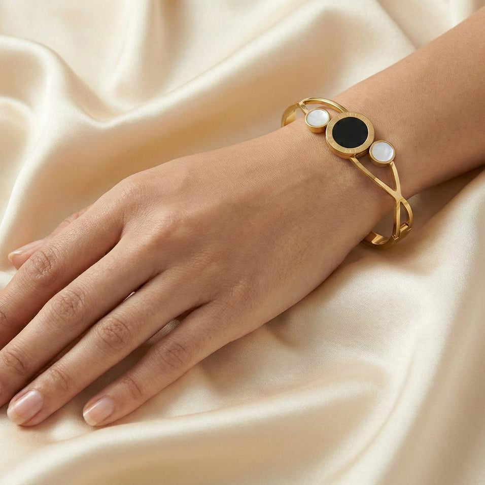 Roman Numeral Trio Stone Bangle