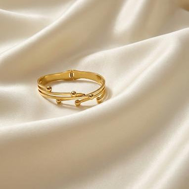 Gold Multi-Band Beaded Cuff Bangle