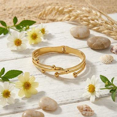 Gold Multi-Band Beaded Cuff Bangle